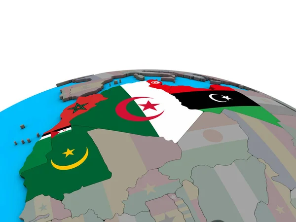 Магриб Регіон Вбудованих Національні Прапори Політичні Моделі Землі Ілюстрація — стокове фото