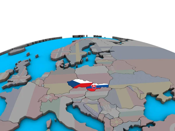 前捷克斯洛伐克在政治3D 地球上嵌入国旗 — 图库照片