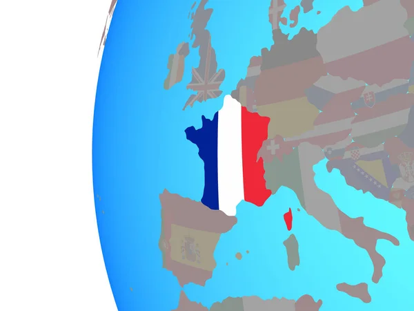 Francia Con Bandiera Nazionale Incorporata Sul Globo Politico Blu Illustrazione — Foto Stock