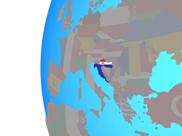 Chorvatsko Vloženými Státní Vlajka Modré Politické Globe Obrázek — Stock fotografie