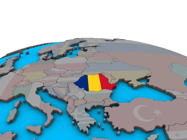 Romania Con Bandiera Nazionale Incorporata Sul Globo Politico Illustrazione — Foto Stock