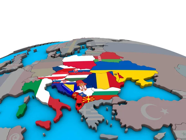 Cei Länder Med Inbäddade Nationsflaggor Politiska Klot Illustration — Stockfoto