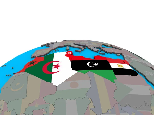 北非在政治3D 地球上嵌入国旗 — 图库照片