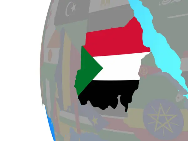 Sudán Con Bandera Nacional Incrustada Globo Político Azul Ilustración —  Fotos de Stock