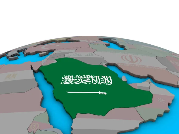 Szaúd Arábia Beágyazott Nemzeti Zászló Politikai Földgömb Illusztráció — Stock Fotó