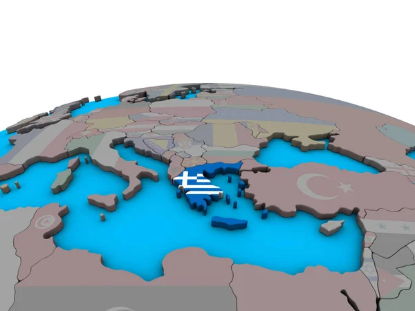 希腊在政治3D 地球上嵌入国旗 — 图库照片