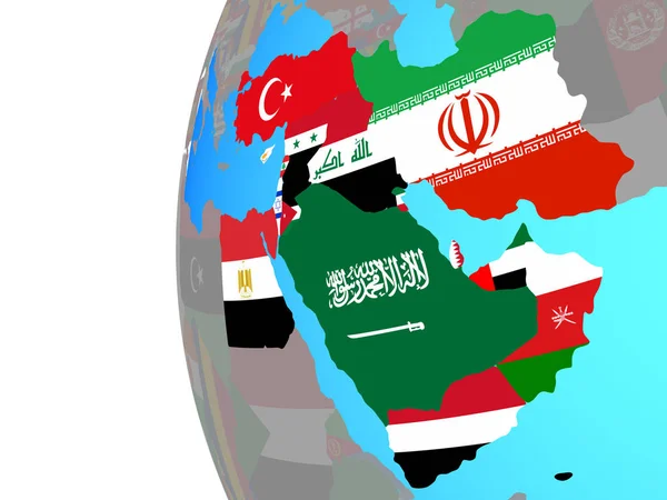 Middle East Embedded National Flags Blue Political Globe Illustration — Stock Photo, Image