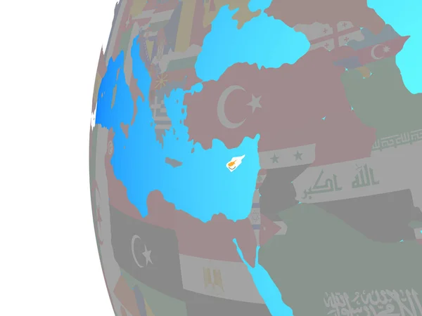 Cypern Med Inbäddade Flagga Blå Politiska Jordglob Illustration — Stockfoto