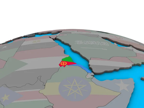 エリトリアに政治の 地球儀上の埋め込まれた国旗 イラストレーション — ストック写真