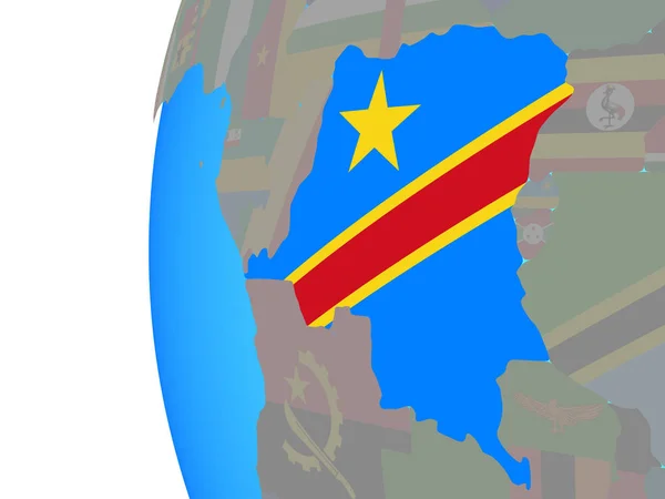 Mark Rep Kongo Med Inbäddade Flagga Blå Politiska Jordglob Illustration — Stockfoto