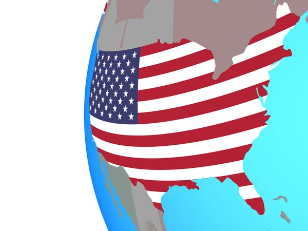 Usa Med Inbäddade Flagga Blå Politiska Jordglob Illustration — Stockfoto