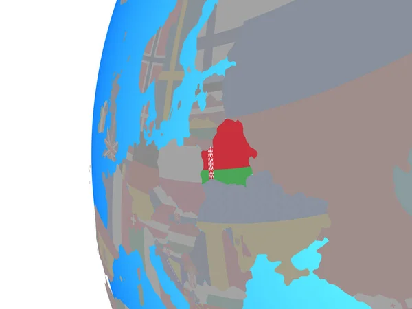 Беларусь Встроенным Национальным Флагом Голубом Политическом Глобусе Иллюстрация — стоковое фото