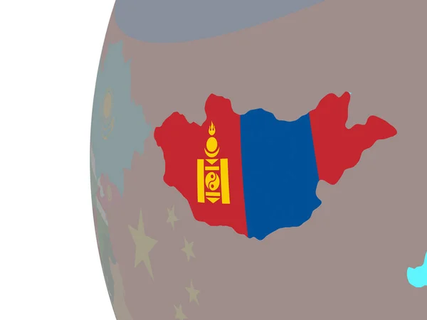 Mongolie Avec Drapeau National Intégré Sur Globe Politique Bleu Illustration — Photo