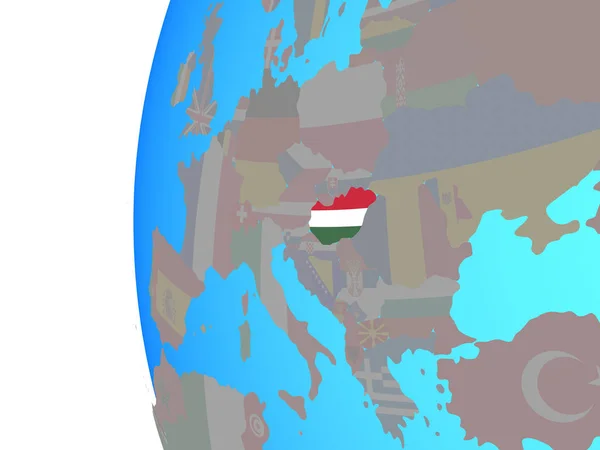 Ungheria Con Bandiera Nazionale Incorporata Sul Globo Politico Blu Illustrazione — Foto Stock