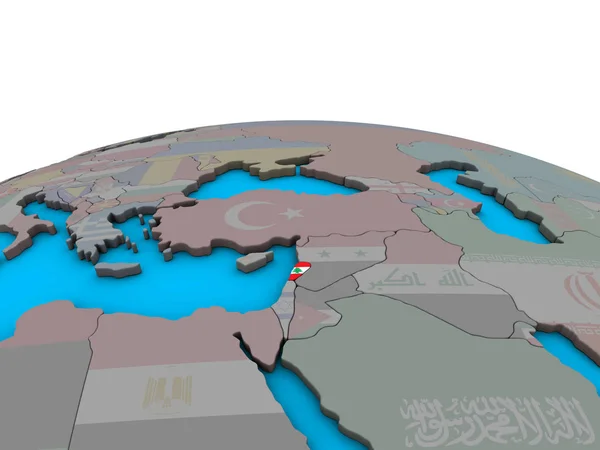 黎巴嫩在政治3D 地球上嵌入国旗 — 图库照片