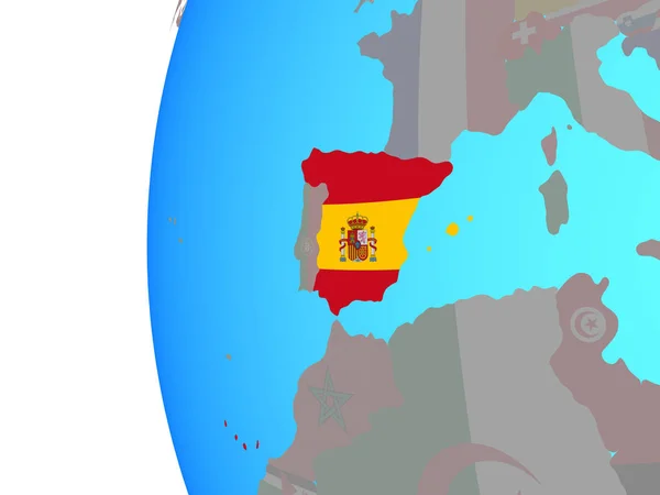 Spanien Mit Eingebetteter Nationalflagge Auf Blauem Politischen Globus Illustration — Stockfoto