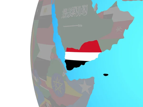 Yemen Embedded National Flag Blue Political Globe Illustration — Stock Photo, Image