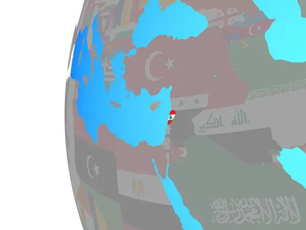 Lebanon Embedded National Flag Blue Political Globe Illustration — Stock Photo, Image