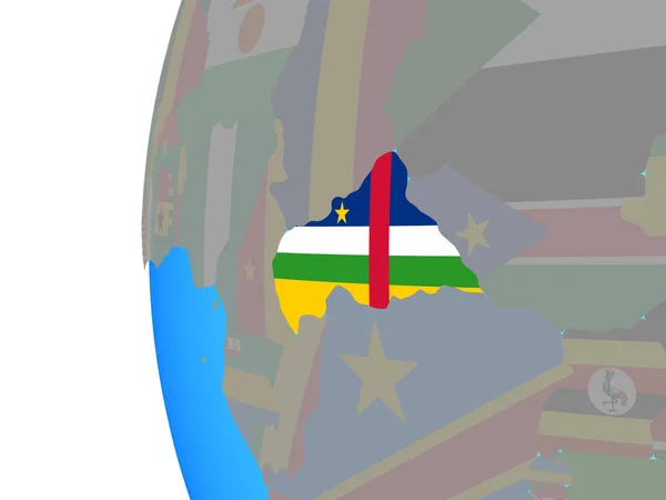 Centraal Afrika Met Ingesloten Nationale Vlag Blauwe Politieke Wereldbol Illustratie — Stockfoto