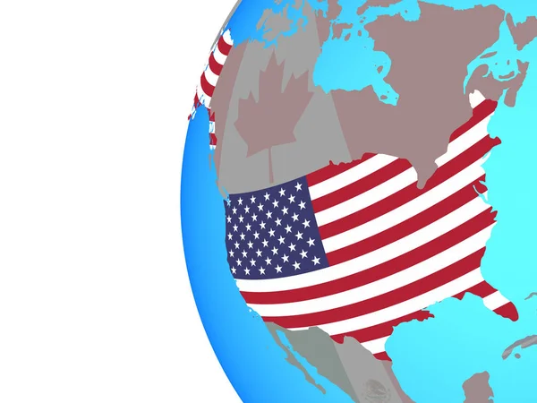 Usa Med Inbäddade Flagga Blå Politiska Jordglob Illustration — Stockfoto