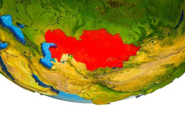 Kazakistan bölünmüş ülkeler ve sulu okyanusların 3d dünya üzerinde. 3D çizim.