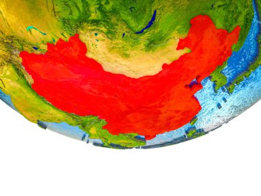 Çin bölünmüş ülkeler ve sulu okyanusların 3d dünya üzerinde. 3D çizim.