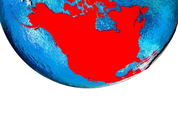 北美洲的3D 地球上有分裂的国家和水汪汪的海洋 — 图库照片