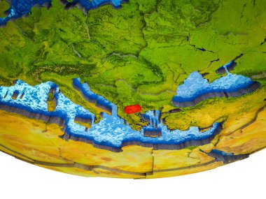 Makedonya bölünmüş ülkeler ve sulu okyanusların 3d dünya üzerinde. 3D çizim.