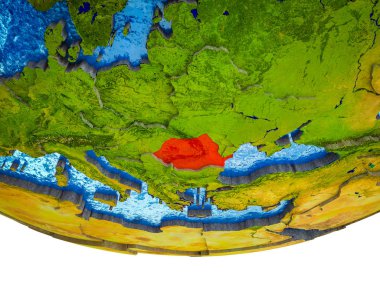 Romanya bölünmüş ülkeler ve sulu okyanusların 3d dünya üzerinde. 3D çizim.