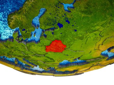 3d dünya bölünmüş ülkeler ve sulu okyanuslar üzerindeki Beyaz Rusya. 3D çizim.