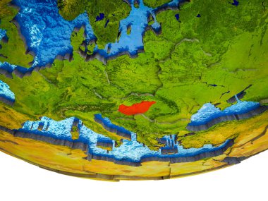 Macaristan bölünmüş ülkeler ve sulu okyanusların 3d dünya üzerinde. 3D çizim.