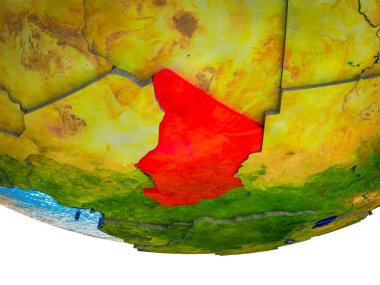 Chad bölünmüş ülkeler ve sulu okyanusların 3d dünya üzerinde. 3D çizim.