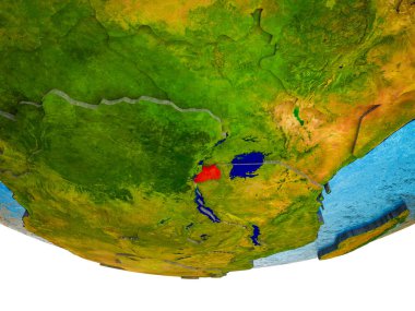 Ruanda bölünmüş ülkeler ve sulu okyanusların 3d dünya üzerinde. 3D çizim.