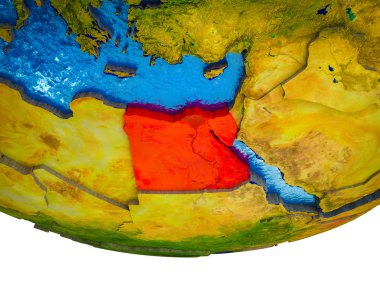 Mısır bölünmüş ülkeler ve sulu okyanusların 3d dünya üzerinde. 3D çizim.