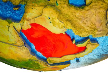 Suudi Arabistan bölünmüş ülkeler ve sulu okyanusların 3d dünya üzerinde. 3D çizim.