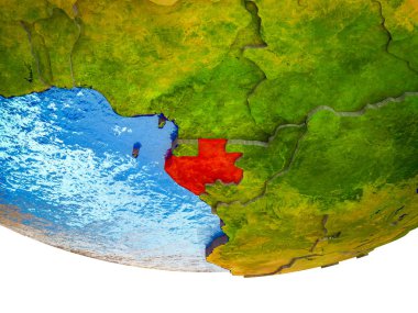 Gabon bölünmüş ülkeler ve sulu okyanusların 3d dünya üzerinde. 3D çizim.