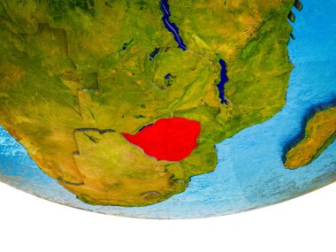 Zimbabve bölünmüş ülkeler ve sulu okyanusların 3d dünya üzerinde. 3D çizim.