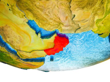 Umman bölünmüş ülkeler ve sulu okyanusların 3d dünya üzerinde. 3D çizim.