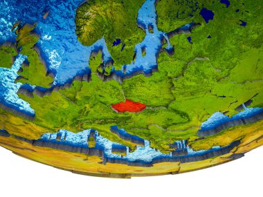 Çek Cumhuriyeti bölünmüş ülkeler ve sulu okyanusların 3d dünya üzerinde. 3D çizim.