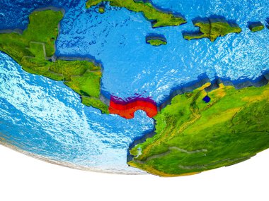 Panama bölünmüş ülkeler ve sulu okyanusların 3d dünya üzerinde. 3D çizim.