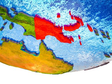 Papua Yeni Gine bölünmüş ülkeler ve sulu okyanusların 3d dünya üzerinde. 3D çizim.