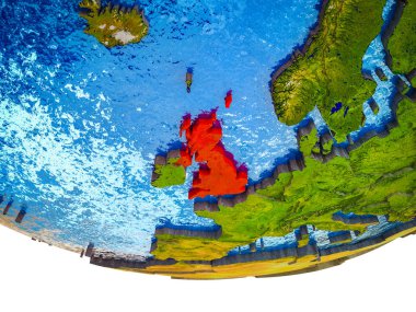 Birleşik Krallık bölünmüş ülkeler ve sulu okyanusların 3d dünya üzerinde. 3D çizim.