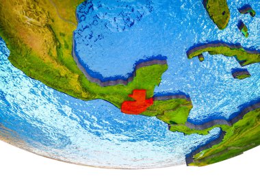 Guatemala 3d dünya bölünmüş ülkeler ve sulu okyanuslar üzerindeki. 3D çizim.