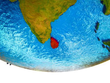 Sri Lanka bölünmüş ülkeler ve sulu okyanusların 3d dünya üzerinde. 3D çizim.
