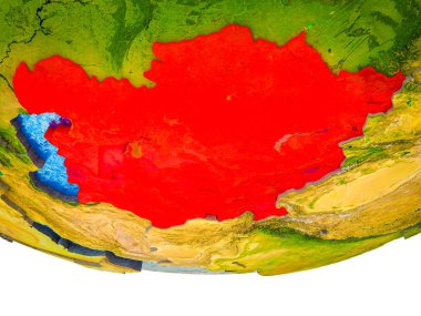 Orta Asya bölünmüş ülkeler ve sulu okyanusların 3d dünya üzerinde. 3D çizim.