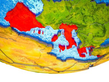 Güney Avrupa bölünmüş ülkeler ve sulu okyanusların 3d dünya üzerinde. 3D çizim.