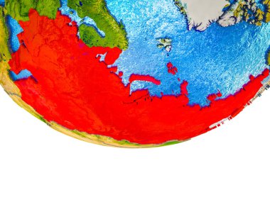 3d dünya bölünmüş ülkeler ve sulu okyanuslar üzerindeki eski Sovyetler Birliği. 3D çizim.