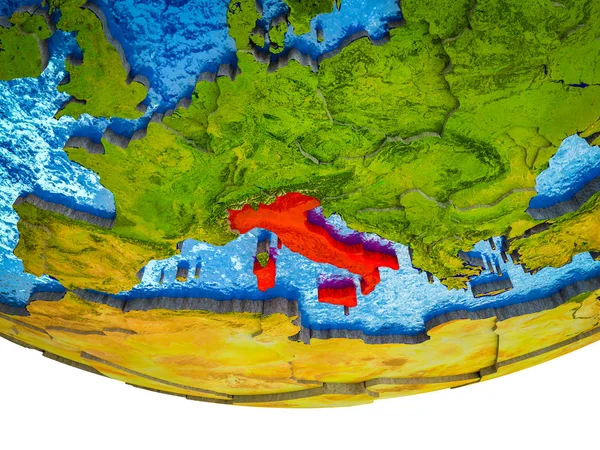 意大利在3D 地球上有分裂的国家和水汪汪的海洋 — 图库照片