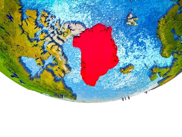 格陵兰在3D 地球上有分裂的国家和水汪汪的海洋 — 图库照片