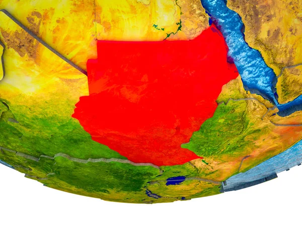 前苏丹在3D 地球上有分裂的国家和水汪汪的海洋 — 图库照片